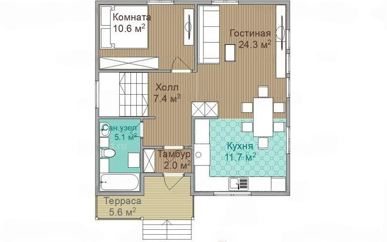 Каркасный и брусовой коттедж Аврора 1 3