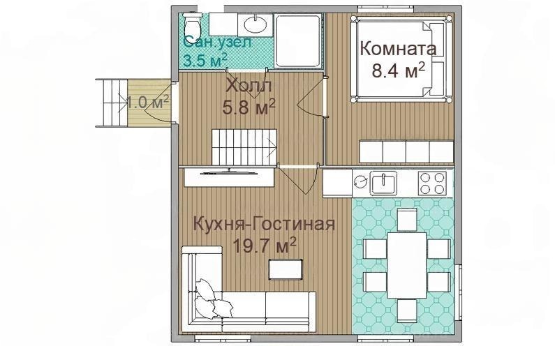 Каркасный и брусовой дом Успех 6х7 4
